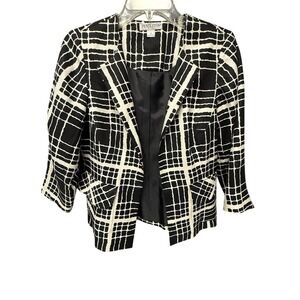 Pendleton Petite Silk Blazer Jacket Black White Grid Geometric 3/4 Sleeve Size 4